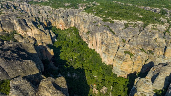 Aerial of the Sandstone cliffs in the Unesco site Serra da Capivara National Park