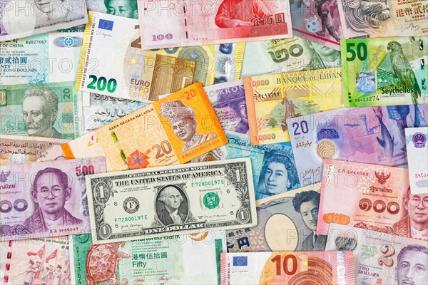 Money banknotes euro dollars currencies finances on travel background pay pay banknotes in Stuttgart