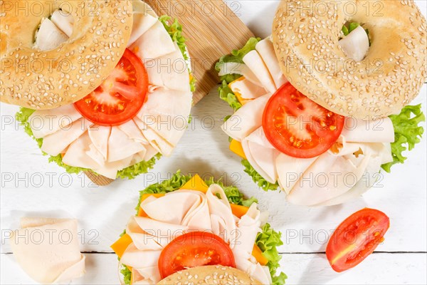 Bagel sandwich for breakfast topped with chicken ham in Stuttgart