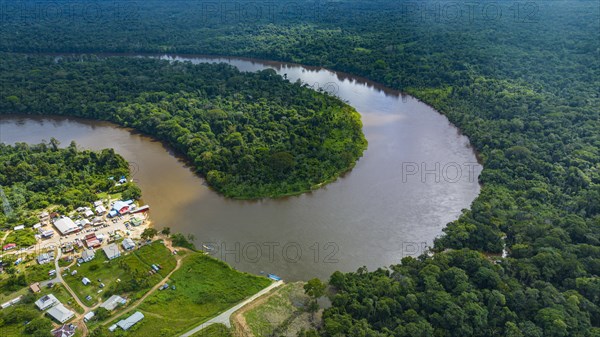 Aerial of the Suriname river at Pokigron