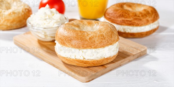 Bagel sandwich for breakfast topped with cream cheese Panorama in Stuttgart