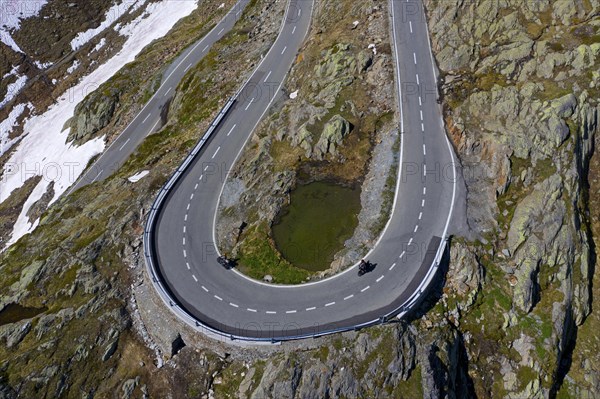 Hairpin bend on the pass road to the Great St. Bernard Pass