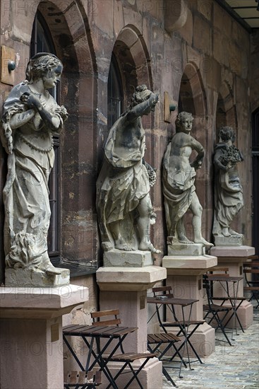 Statues of the four seasons from the 18th century in the courtyard of the Fembohaus