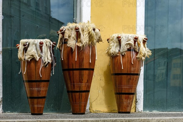 Ethnic drums also called atabaques on the streets of Pelourinho district