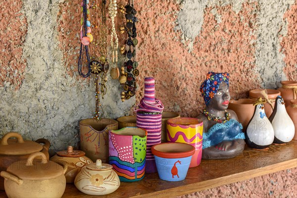 Typical Brazilian clay crafts painted in bright colors in the state of Minas Gerais