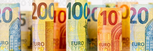 Euro banknotes save money finances background pay pay panorama banknotes in Stuttgart