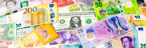 Money banknotes euro dollars currencies finances on travel background pay pay panorama banknotes in Stuttgart