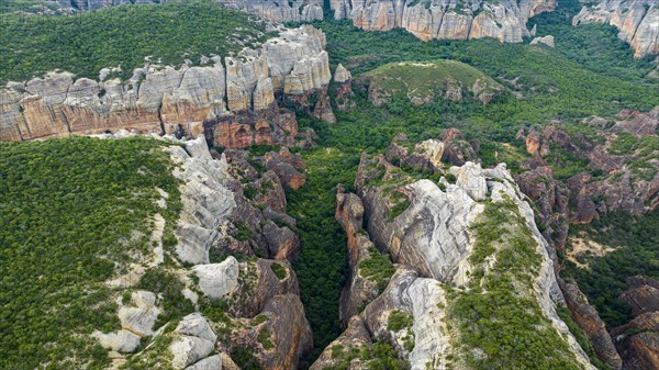 Aerial of the Sandstone cliffs in the Unesco site Serra da Capivara National Park