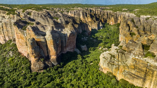 Aerial of the Sandstone cliffs in the Unesco site Serra da Capivara National Park