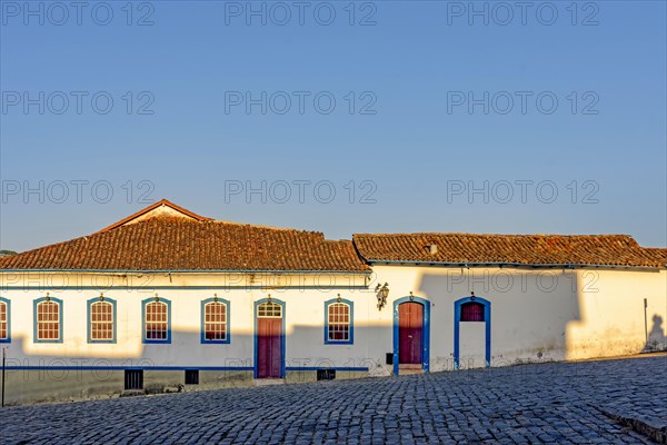 Facade of old house in colonial style architecture in the city of Ouro Preto