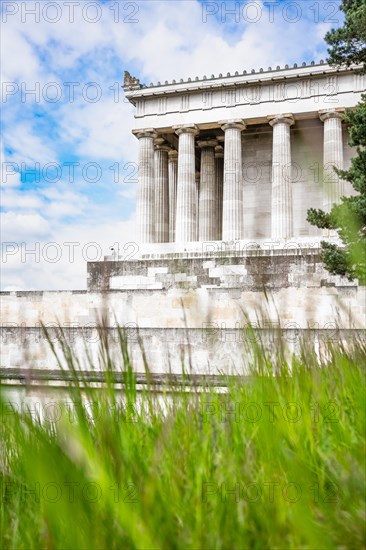 Historic Valhalla building in spring