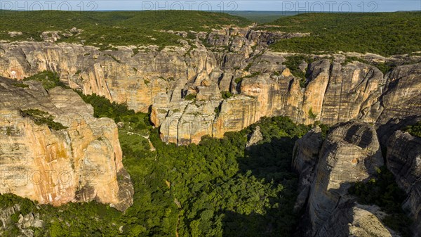 Aerial of the Sandstone cliffs in the Unesco site Serra da Capivara National Park