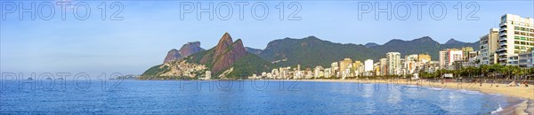 Panoramic image of Ipanema beach in Rio de Janeiro with the sea