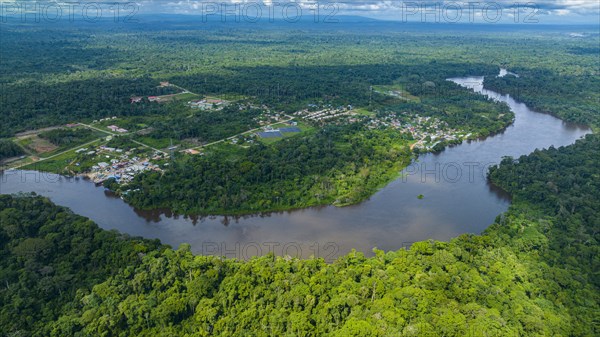 Aerial of the Suriname river at Pokigron