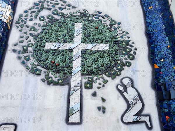 Mosaic with biblical motif on the church tower