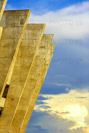 Modernist architecture of Mineirao stadium in Belo Horizonte city with its concrete columns during sunset