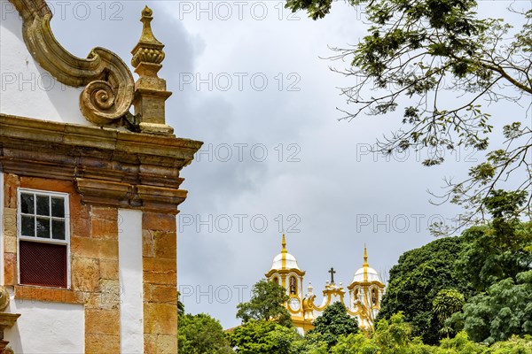 Churches and historic buildings among the vegetation of the city of Tiradentes in Minas Gerais