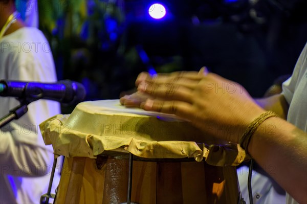 Drums called atabaque in Brazil used during a typical Umbanda ceremony