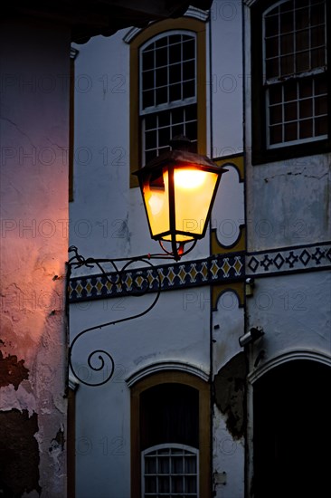 Old metal street lamp and colonial style in the historic city of Paraty on the coast of Rio de Janeiro