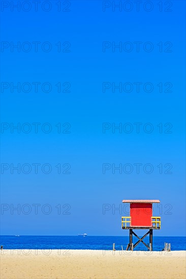 Rescue cabin on Copacabana beach on a sunny tropical day in the city of Rio de Janeiro