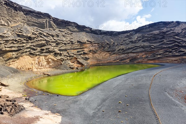 Green lake Charco de Los Clicos Verde near El Golfo in the Canary Islands on the island of Lanzarote