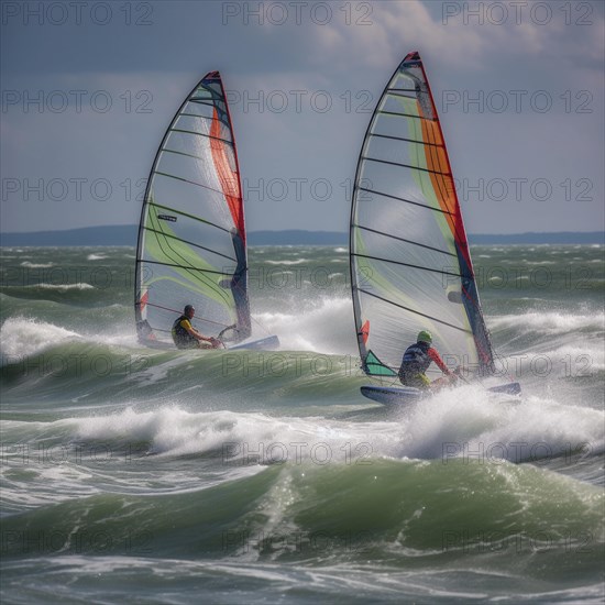 Windsurfer in stormy sea and wind