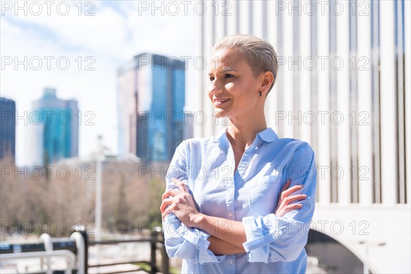 Executive professional white haired businesswoman in a business area