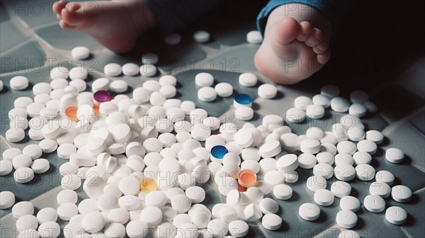 A young toddler has found some prescription pills at home