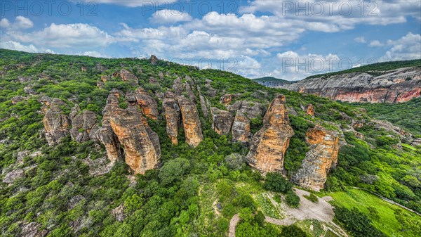 Aerial of the Sandstone cliffs in the Unesco site Serra da Capivara National Park