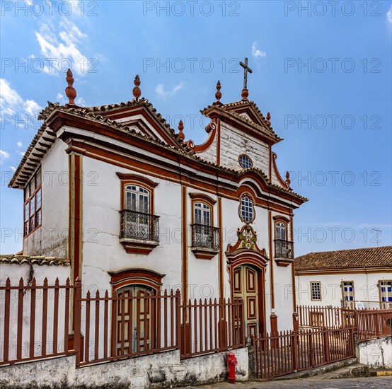 Facade of old and beautiful baroque church in the historic city of Diamantina in the state of Minas Gerais