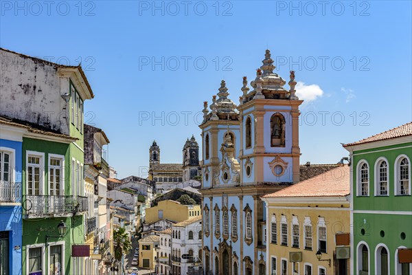 Historic buildings and baroque churches in the famous Pelourinho neighborhood in Salvador