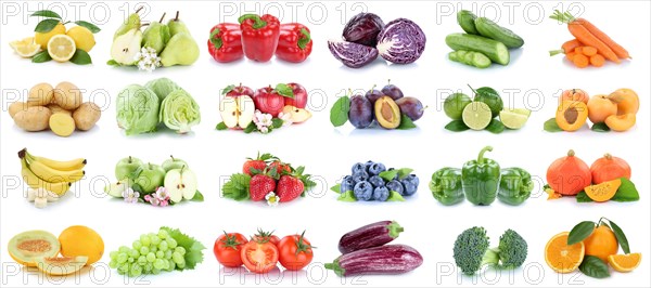 Fruit and Vegetable Fruits with Apple Orange Lemon Tomatoes as collage background cropped isolated in Stuttgart