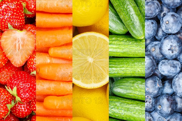 Fruit and vegetables background fresh fruit berries fruit as collage in Stuttgart