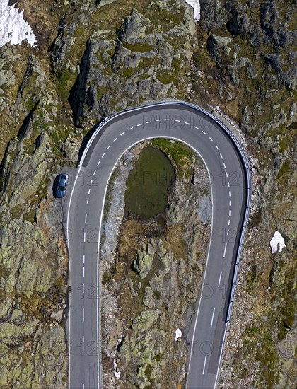 Hairpin bend on the pass road to the Great St. Bernard Pass