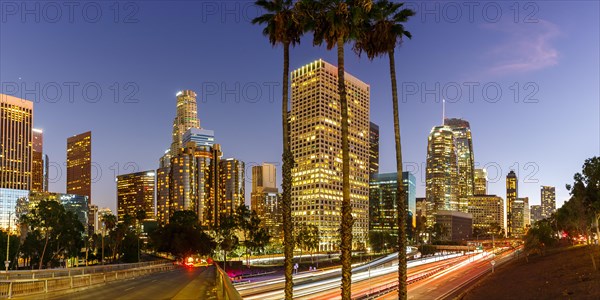 Downtown Los Angeles skyline panorama with skyscrapers in the evening in Los Angeles