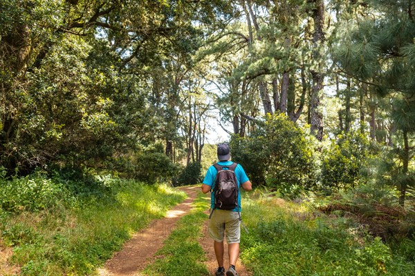 A young boy on a trail in La Llania Natural Park in El Hierro