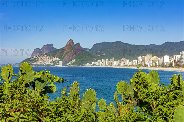 Panoramic image of Ipanema beach in Rio de Janeiro with the sea