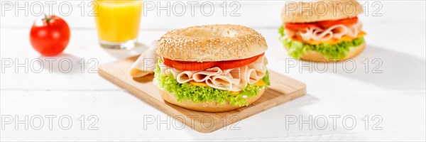 Bagel sandwich for breakfast topped with chicken ham Panorama in Stuttgart