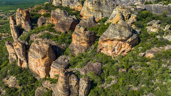 Aerial of the Sandstone cliffs in the Unesco site Serra da Capivara National Park