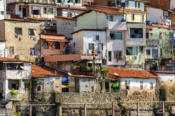 A slum with colorful houses on the hillside in Salvador