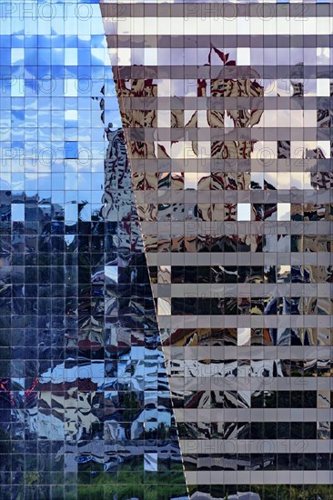 Detail of glass facade of office building in the downtown of the city of Belo Horizonte in Minas Gerais