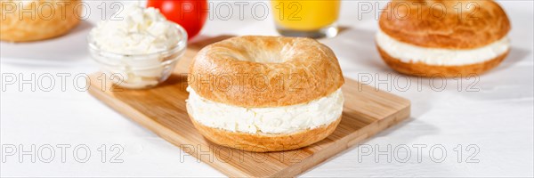 Bagel sandwich for breakfast topped with cream cheese Panorama in Stuttgart