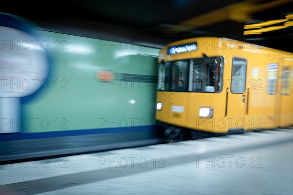 A BVG underground train enters Siemensdamm station in Siemensstadt in Berlin