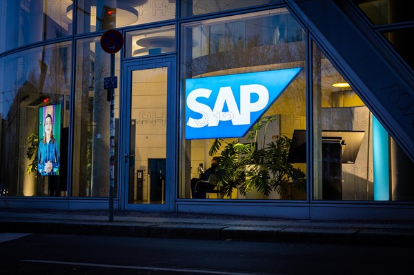 A logo of the SAP company is seen in a branch office in Berlin