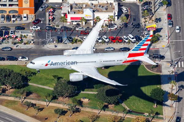 A Boeing 787-8 Dreamliner aircraft of American Airlines with registration number N809AA lands at Los Angeles Airport
