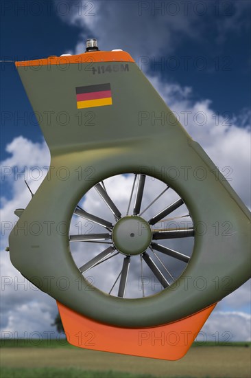 Detail of the grey-olive integrated tail propeller in the fin on the Bundeswehr helicopter