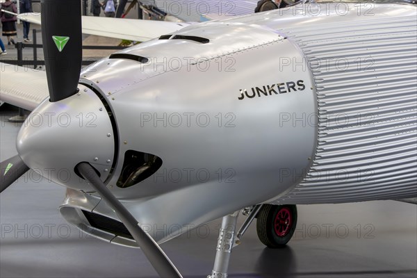 Detail of a Junkers aircraft made of aluminium with Junkers lettering