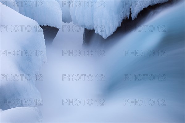 Hlauptungufoss waterfall on the Bruara river in winter