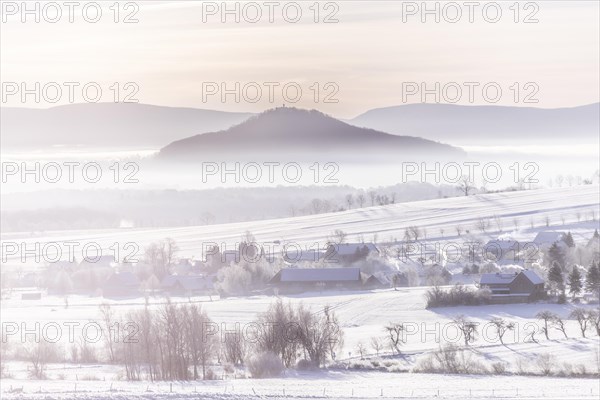 The Landeskrone near Goerlitz stands out in the snow