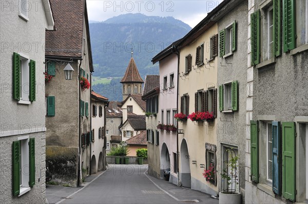 The Alpine village Maienfeld in Graubuenden